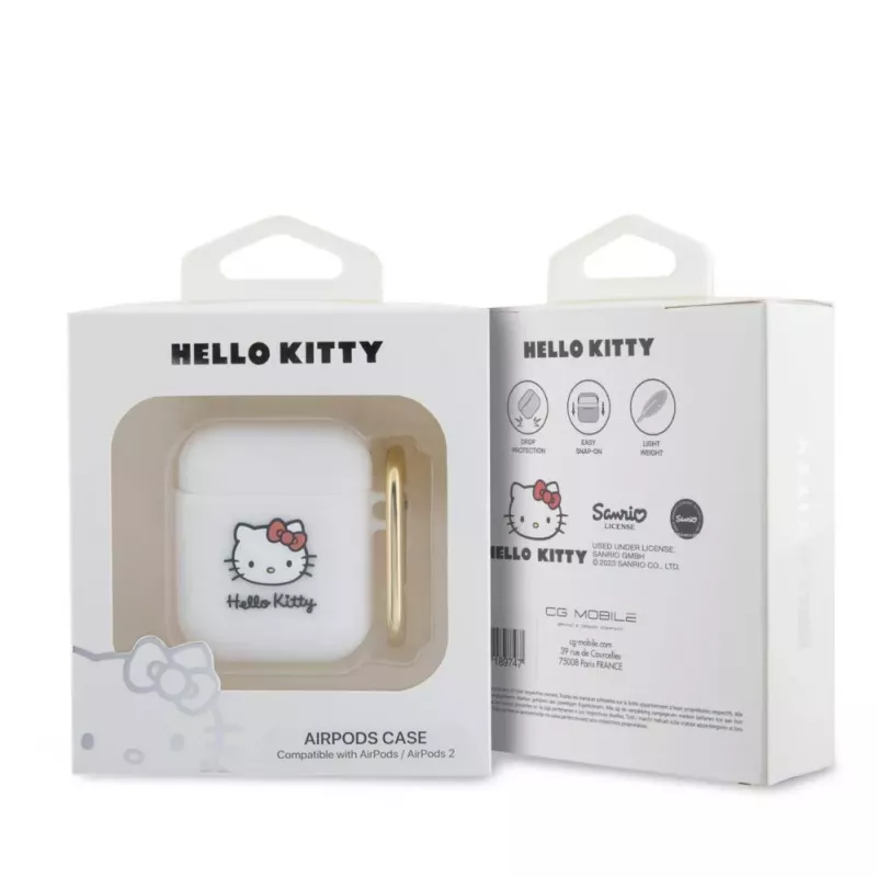 Hello Kitty HKA23DKHSH silikoni 3D Kitty Head kotelo Apple AirPods 1/2 - valkoinen