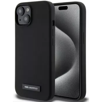 Karl Lagerfeld Apple iPhone 15 Liquid Silicone Plaque MagSafe kotelo musta