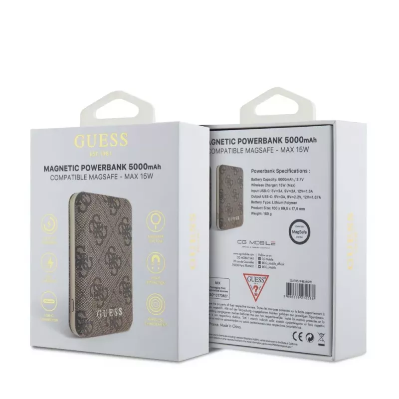 Guess varavirtalähde MagSafe 5000mAh 4G PU ruskea