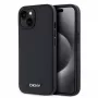DKNY PU-nahka Silver Metal Logo MagSafe -kotelo iPhone 15:lle musta