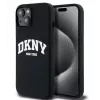 DKNY Apple iPhone 15 Hardcase Liquid Silicone White Printed Logo MagSafe musta