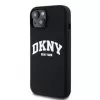 DKNY Apple iPhone 15 Hardcase Liquid Silicone White Printed Logo MagSafe musta