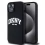DKNY Apple iPhone 15 Hardcase Liquid Silicone White Printed Logo MagSafe musta
