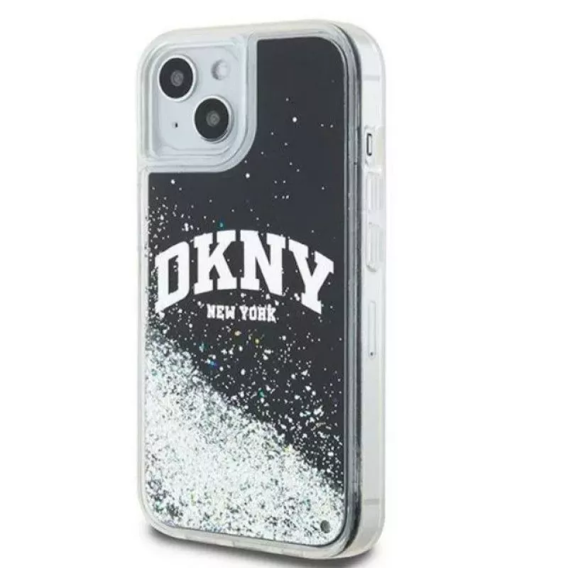 DKNY Apple iPhone 15 -kovakotelo Liquid Glitter Big Logo musta