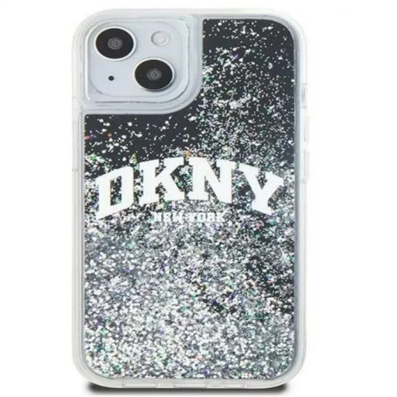 DKNY Apple iPhone 15 -kovakotelo Liquid Glitter Big Logo musta