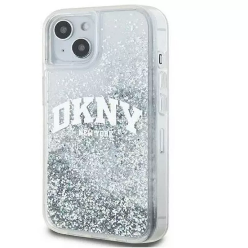 DKNY Apple iPhone 15 -kovakotelo Liquid Glitter Big Logo musta