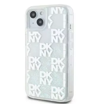 DKNY Apple iPhone 15 -kovakotelo Liquid Glitter Multilogo valkoinen