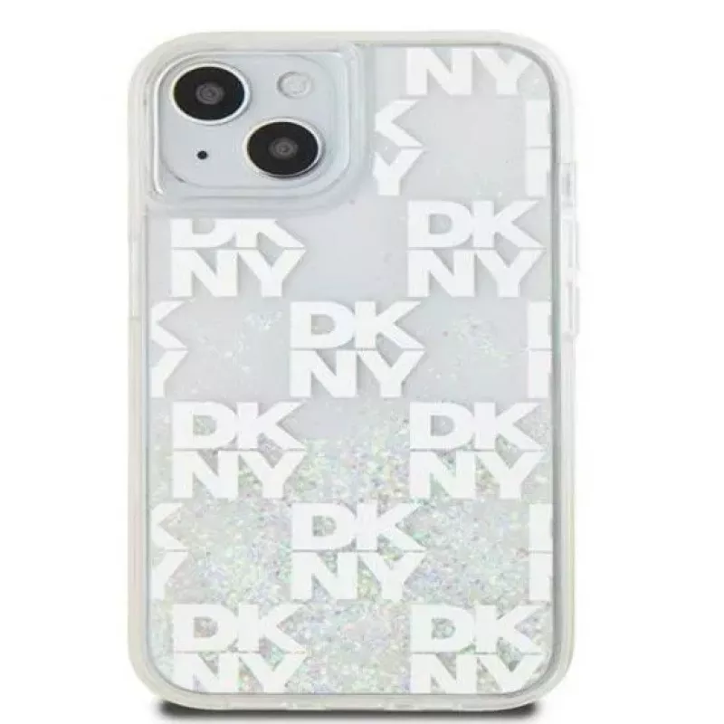 DKNY Apple iPhone 15 -kovakotelo Liquid Glitter Multilogo valkoinen