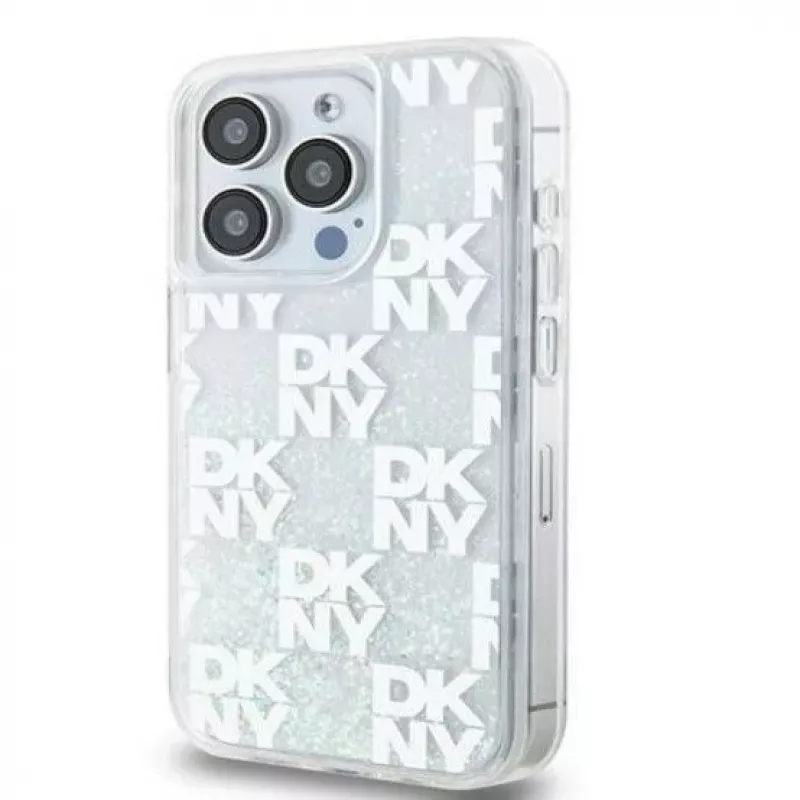 DKNY Apple iPhone 15 Pro 6.1 -kovakotelo Liquid Glitter Multilogo valkoinen