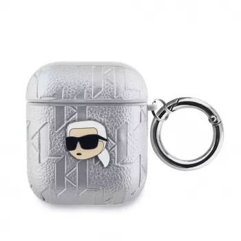 Karl Lagerfeld PU-kohokuvioitu Karl Head -kotelo AirPods 1/2:lle hopea