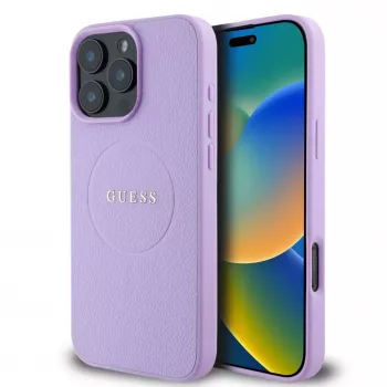 Guess PU-nahka Grained Classic Logo MagSafe -kotelo iPhone 16 Pro Maxille lila