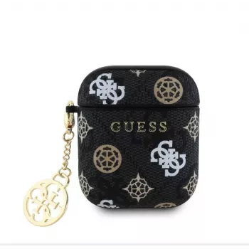 Guess AirPods 1/2 PU 4G Peony Charm -kotelo musta