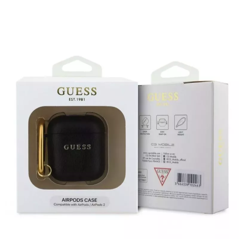 Guess Apple AirPods 1/2 PU Grained Classic Logo -kotelo musta