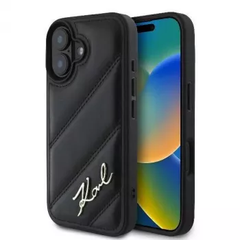Karl Lagerfeld Kovakotelo iPhone 16:lle, Quilted Signature, musta