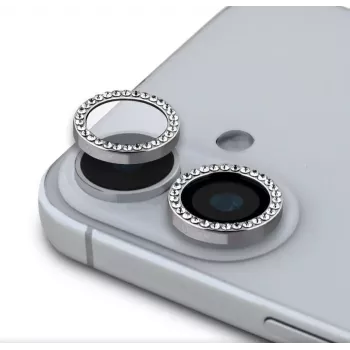 Guess Apple iPhone 16/16 Plus Fixed Glitter -suojalinssi hopea