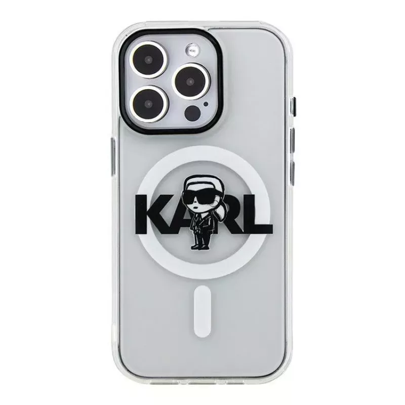 Karl Lagerfeld Apple iPhone 15 Pro Max -silikonikotelo MagSafella IML KL Sketch Logo läpinäkyvä