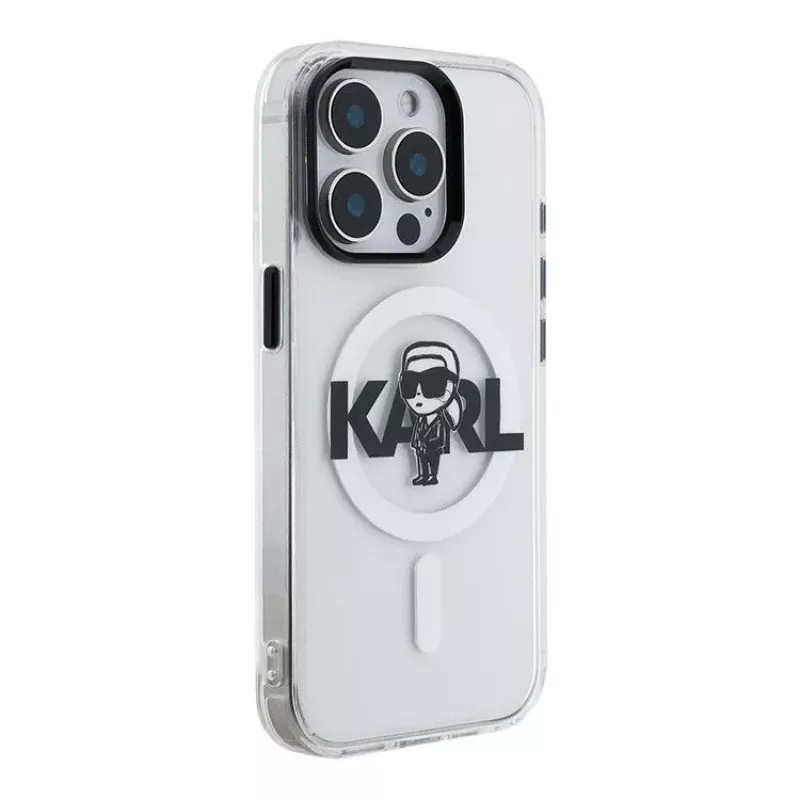 Karl Lagerfeld Apple iPhone 15 Pro Max -silikonikotelo MagSafella IML KL Sketch Logo läpinäkyvä