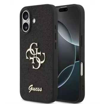 Guess Apple iPhone 17 PU Fixed Glitter 4G Metal Logo -kotelo musta