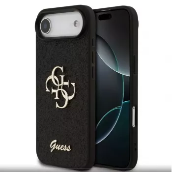 Guess Apple iPhone Air PU Fixed Glitter 4G Metal Logo -kotelo musta