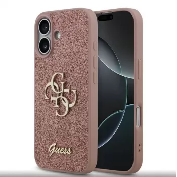 Guess PU Fixed Glitter 4G Metal Logo -suojakotelo iPhone 17:lle, vaaleanpunainen