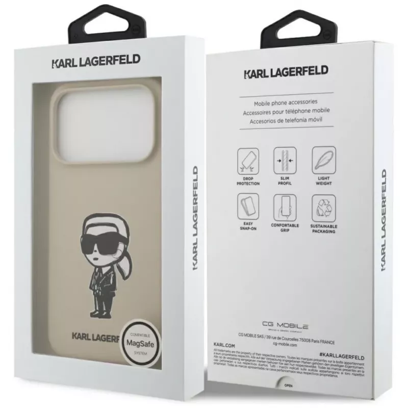 Karl Lagerfeld Apple iPhone 17 Pro -silikonikotelo MagSafella - ruskea (KL Sketch & Logo)