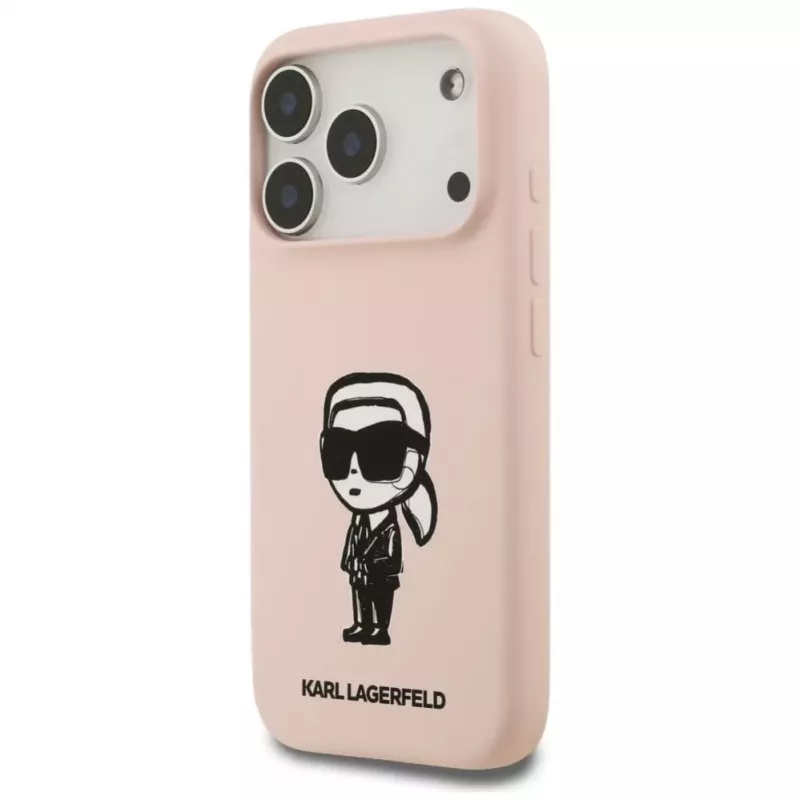 Karl Lagerfeld Silikonikotelo iPhone 17 Pro:lle MagSafe-tuella, KL Sketch & Logo, vaaleanpunainen