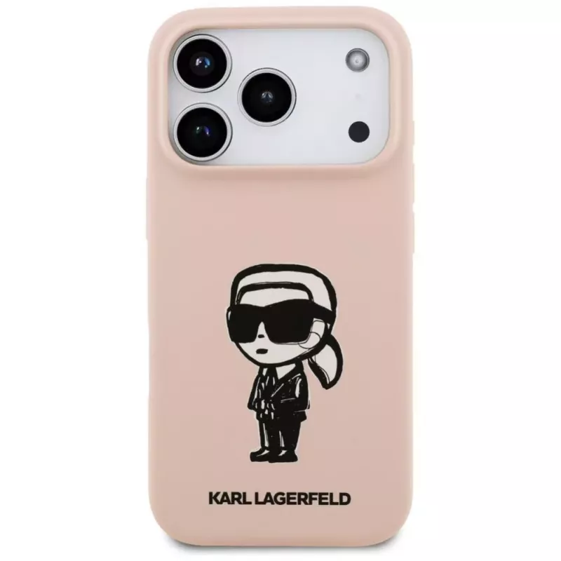 Karl Lagerfeld Silikonikotelo iPhone 17 Pro:lle MagSafe-tuella, KL Sketch & Logo, vaaleanpunainen