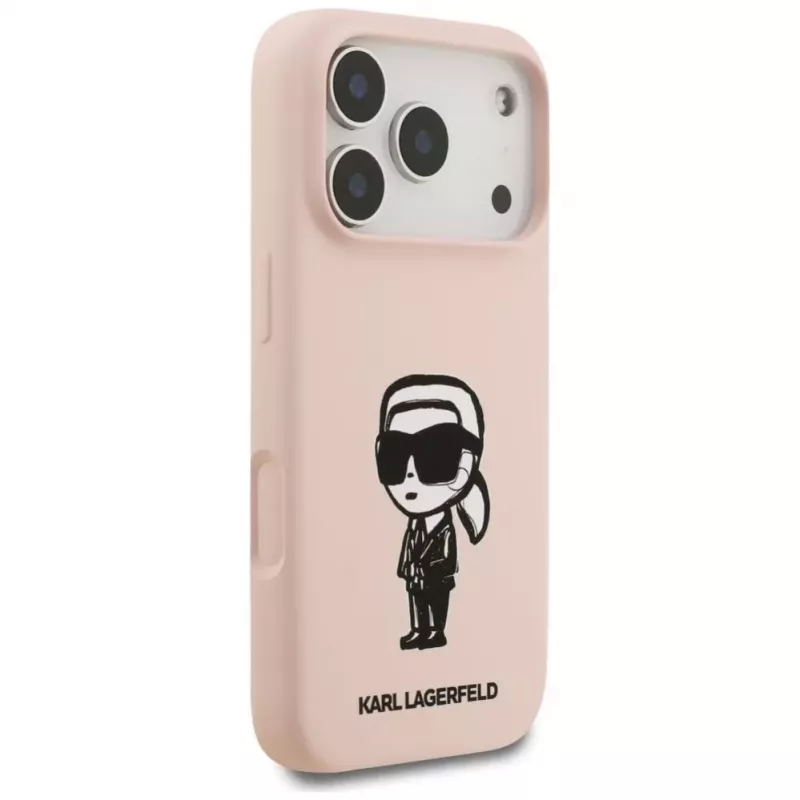 Karl Lagerfeld Silikonikotelo iPhone 17 Pro:lle MagSafe-tuella, KL Sketch & Logo, vaaleanpunainen
