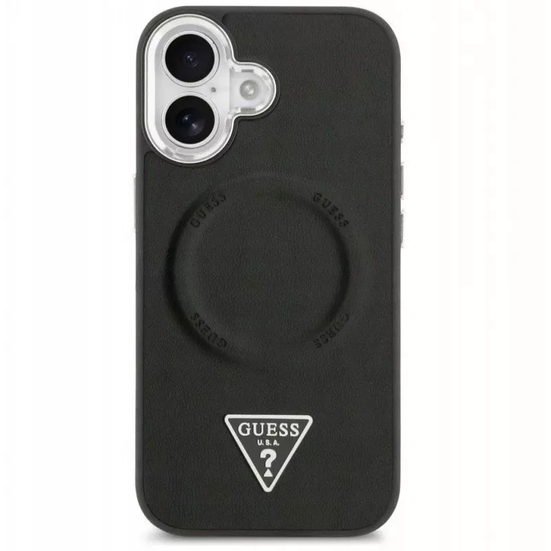 Guess Apple iPhone 17 PU-nahka Triangle Logo MagSafe -kotelo musta