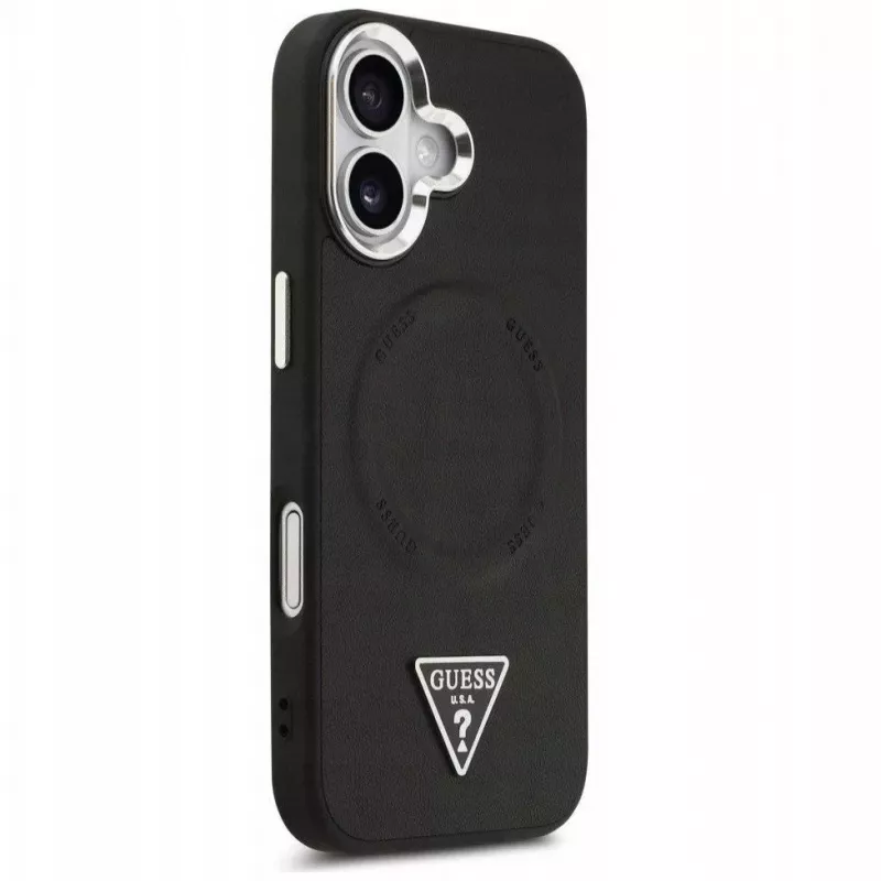 Guess Apple iPhone 17 PU-nahka Triangle Logo MagSafe -kotelo musta