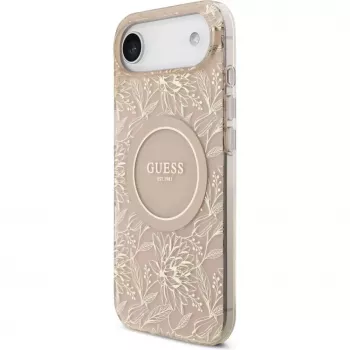 Guess Apple iPhone 17 Air -silikonikotelo MagSafella Flowers Allover helmikoristeisella hihnalla pinkki