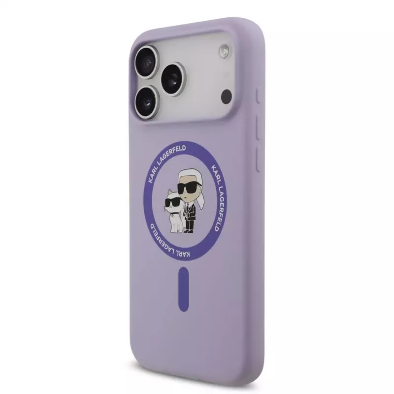 Karl Lagerfeld Apple iPhone 17 Pro Max Liquid Silicone Karl and Choupette MagSafe -kotelo violetti