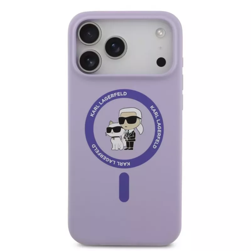 Karl Lagerfeld Apple iPhone 17 Pro Max Liquid Silicone Karl and Choupette MagSafe -kotelo violetti