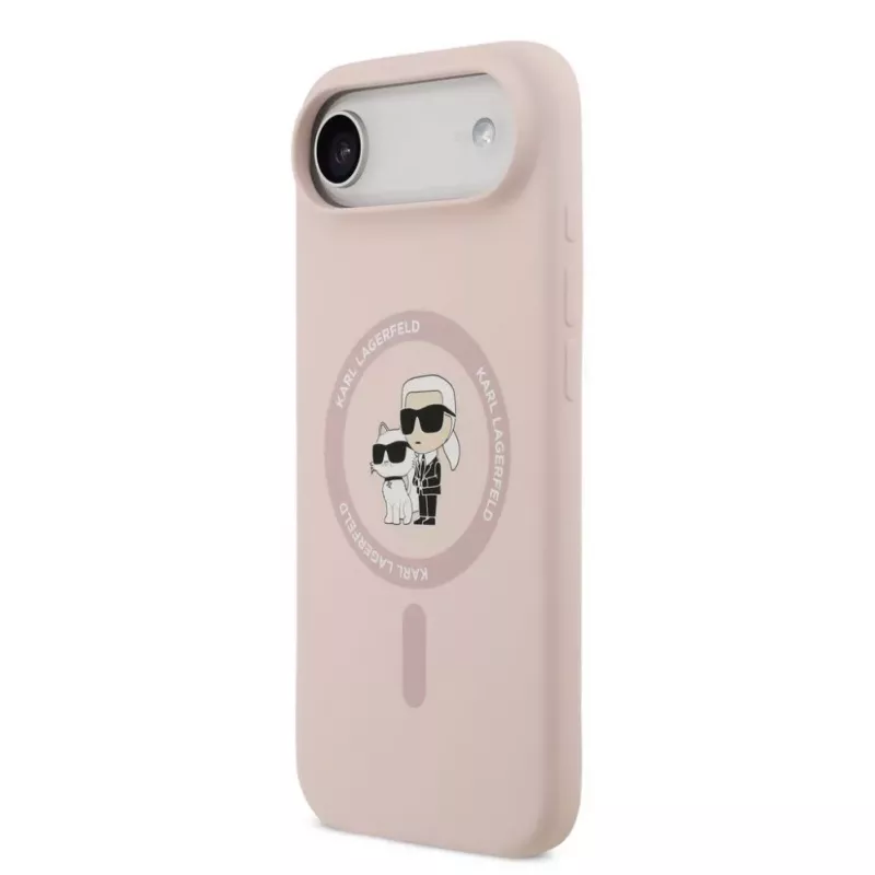 Karl Lagerfeld Liquid Silicone Karl and Choupette MagSafe -suojakotelo iPhone Airille, vaaleanpunainen