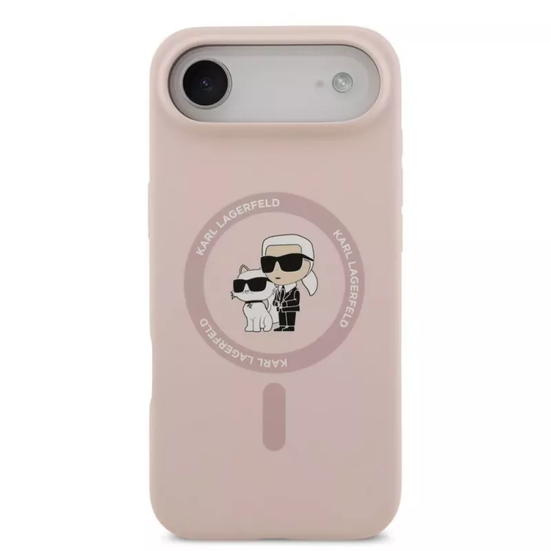 Karl Lagerfeld Liquid Silicone Karl and Choupette MagSafe -suojakotelo iPhone Airille, vaaleanpunainen