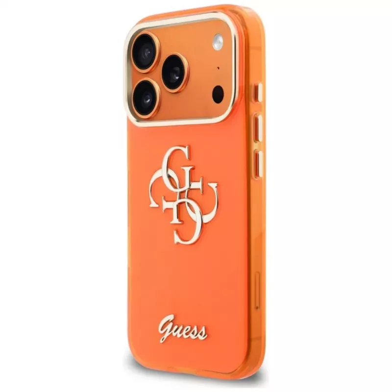 Guess IML 4G Script Metal -suojakotelo iPhone 17 Prolle, oranssi