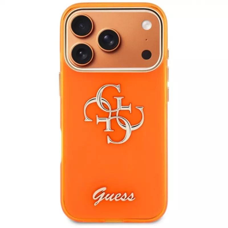 Guess IML 4G Script Metal -suojakotelo iPhone 17 Prolle, oranssi