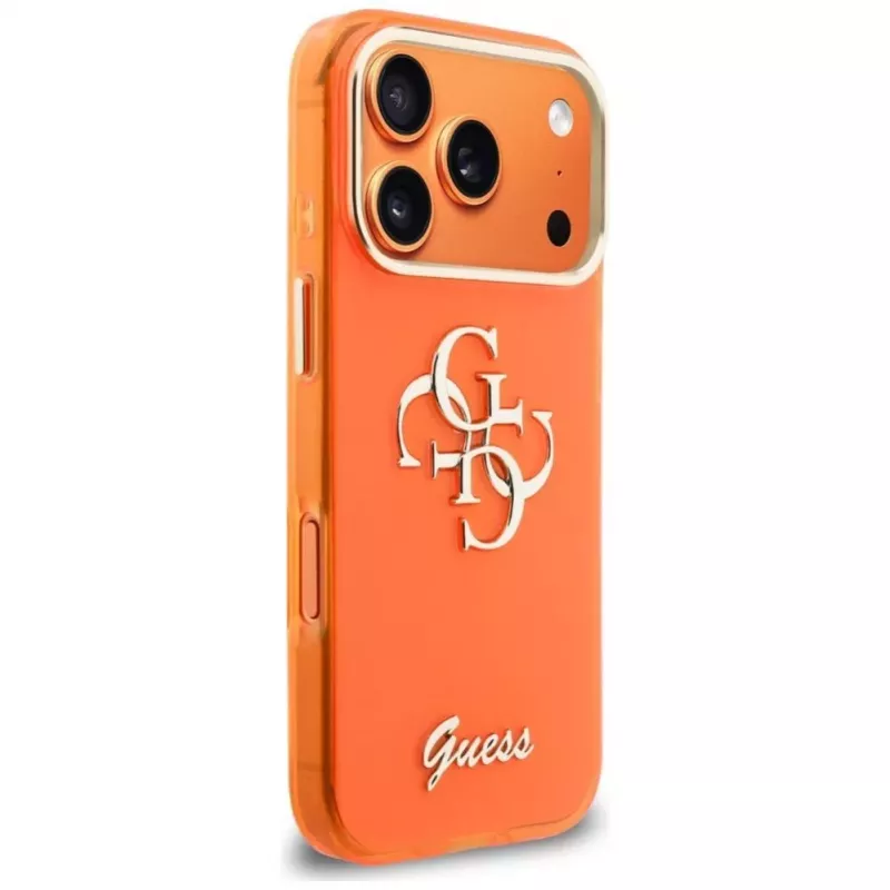 Guess IML 4G Script Metal -suojakotelo iPhone 17 Prolle, oranssi