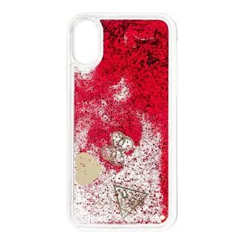 Guess Apple iPhone X/XS Glitter Hearts -kotelo vadelma