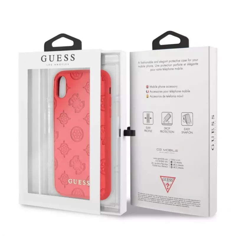 Guess Apple iPhone XR Debossed PU Leather -kovakotelo peony punainen