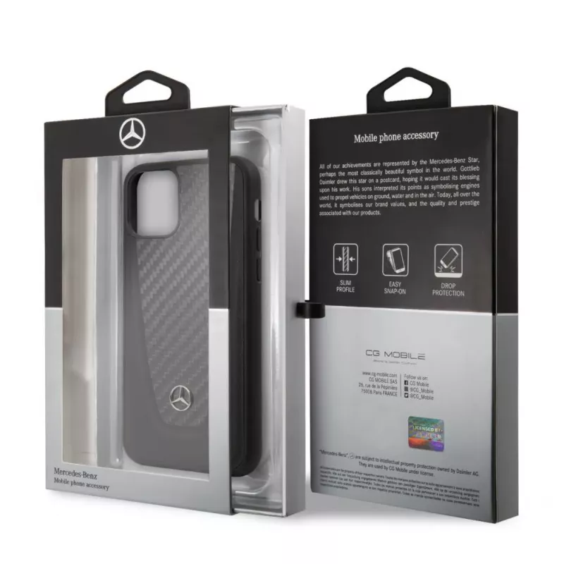 Mercedes-Benz Apple iPhone 11 Pro -kovakotelo nahka hiilikuitu musta