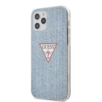 Guess iPhone 12 Pro Max PC/TPU Denim Triangle -kotelo vaaleansininen