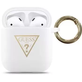 Guess Apple AirPods Triangle -silikonikotelo valkoinen