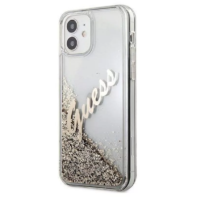 Guess Apple iPhone 12 Mini 5,4 tuuman Liquid Glitter Vintage -kuori kulta