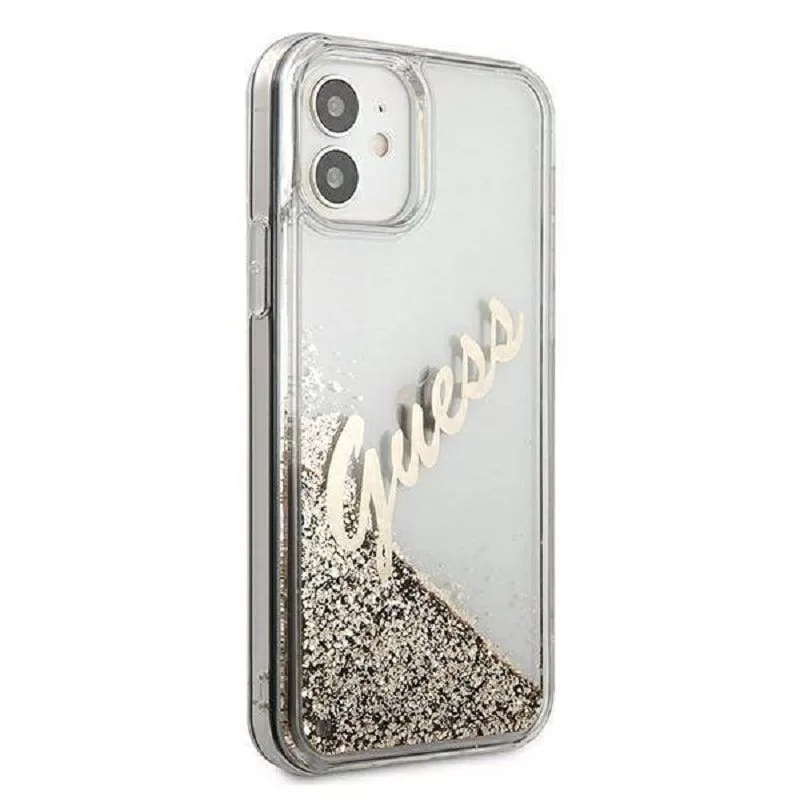 Guess Apple iPhone 12 Mini 5,4 tuuman Liquid Glitter Vintage -kuori kulta