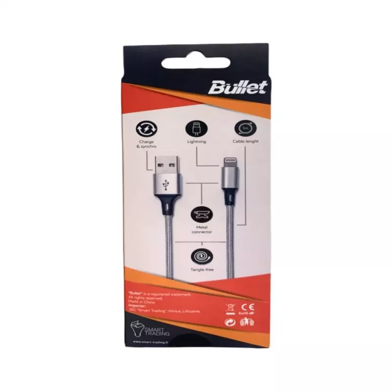 BULLET Lightning USB-A-kaapeli 1m, 2,4A valkoinen