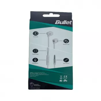 BULLET Earphones 3,5mm, 120 cm, valkoinen