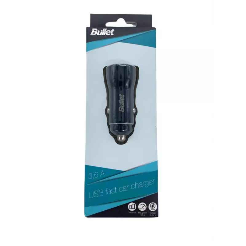 BULLET USB-autolaturi Q3.0 + Type-C 2.4A musta