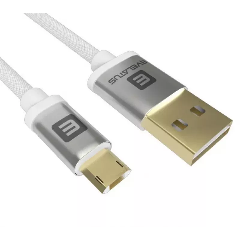 Evelatus yleisdatakkaapeli Micro USB EDC02 Dual Side Gold Plated Connectors valkoinen
