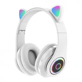 Bemi B39 lasten kissa Bluetooth langaton headset FM-radiolla, MP3:lla, MicroSD:llä ja puheluilla - valkoinen